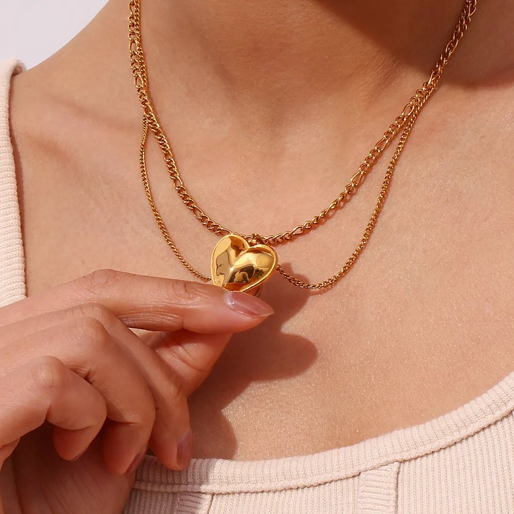 Vintage Style Heart Shape Stainless Steel Plating 18K Gold Plated Layered Necklaces_colorza_4