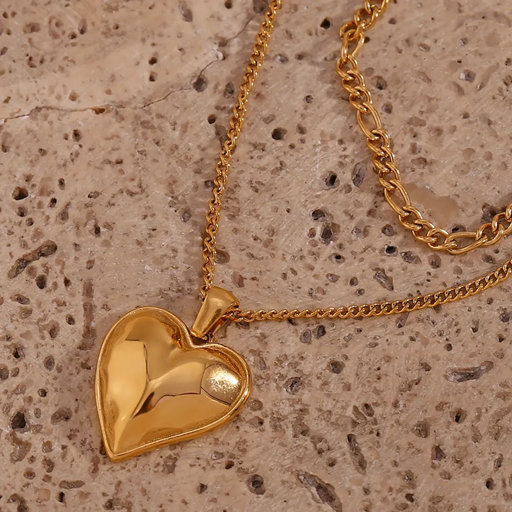 Vintage Style Heart Shape Stainless Steel Plating 18K Gold Plated Layered Necklaces_colorza_6