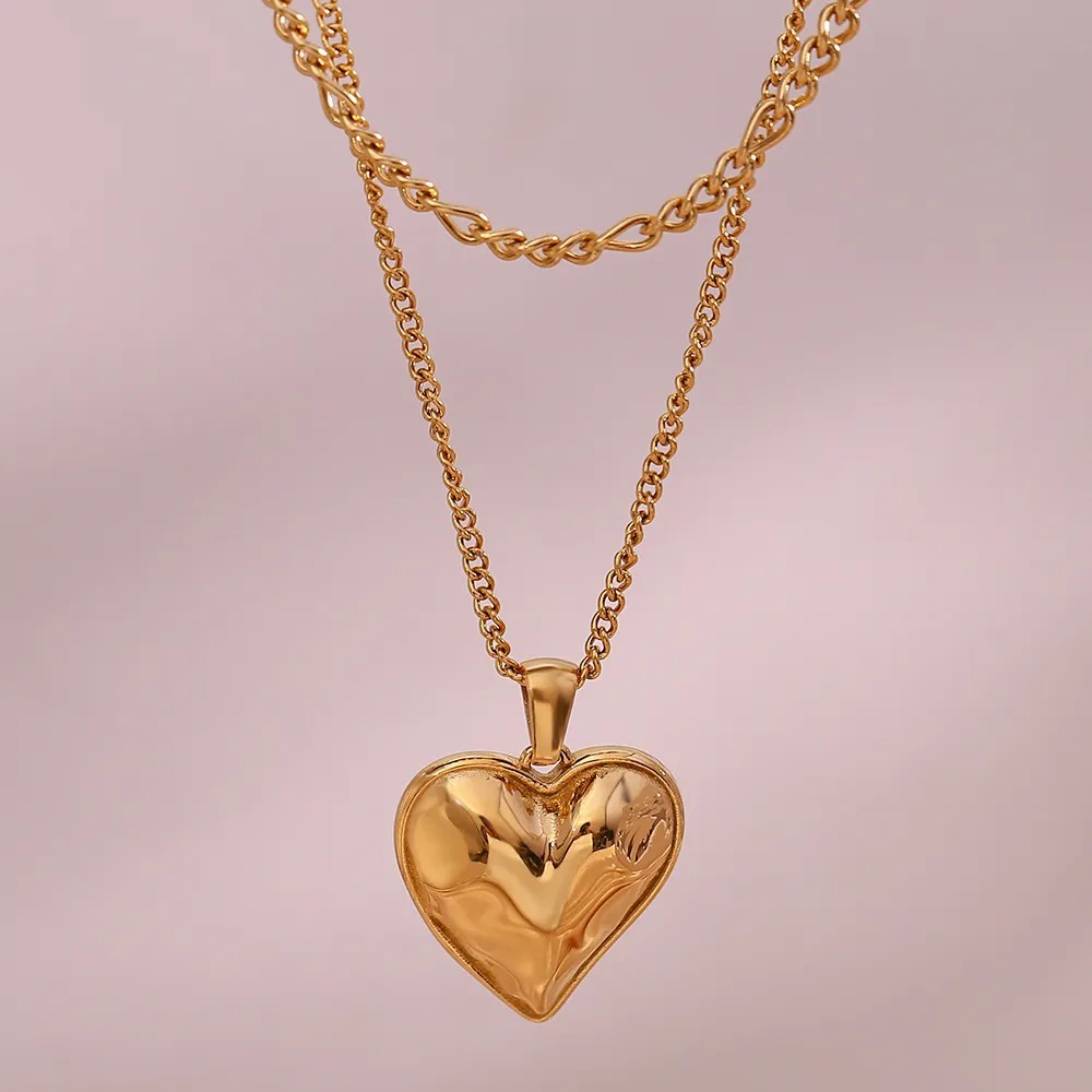 Vintage Style Heart Shape Stainless Steel Plating 18K Gold Plated Layered Necklaces_colorza_7