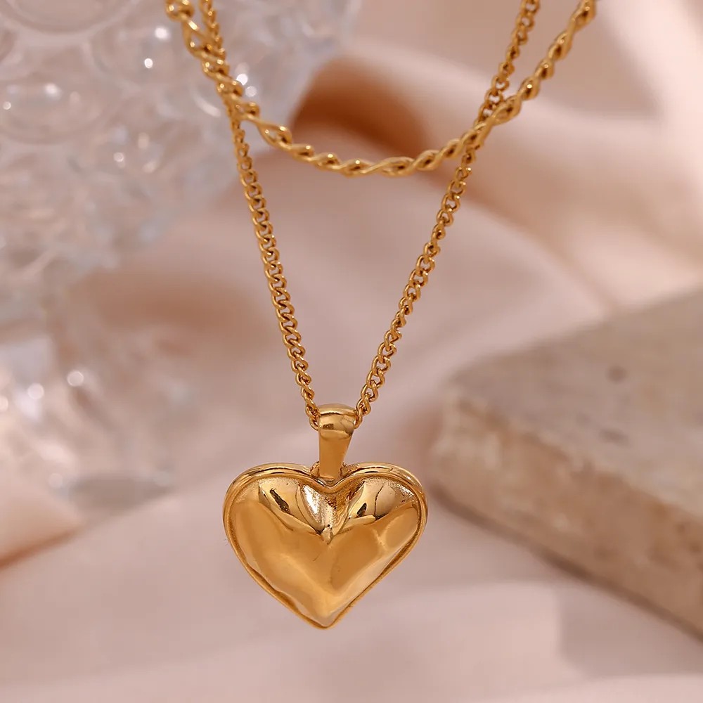 Vintage Style Heart Shape Stainless Steel Plating 18K Gold Plated Layered Necklaces_colorza_8