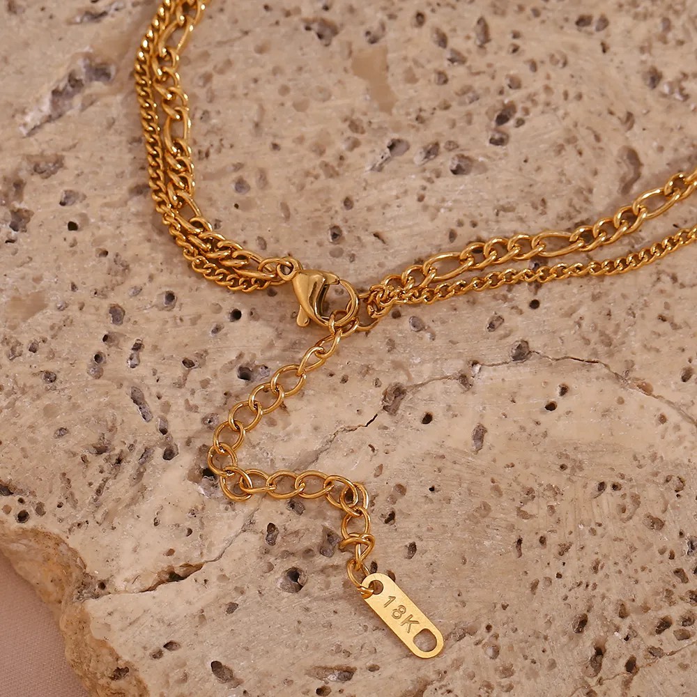 Vintage Style Heart Shape Stainless Steel Plating 18K Gold Plated Layered Necklaces_colorza_10
