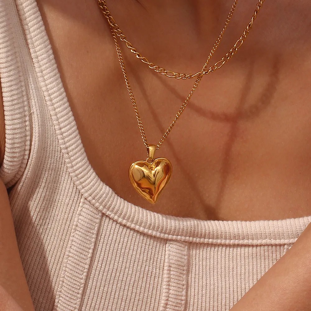 Vintage Style Heart Shape Stainless Steel Plating 18K Gold Plated Layered Necklaces_colorza_11