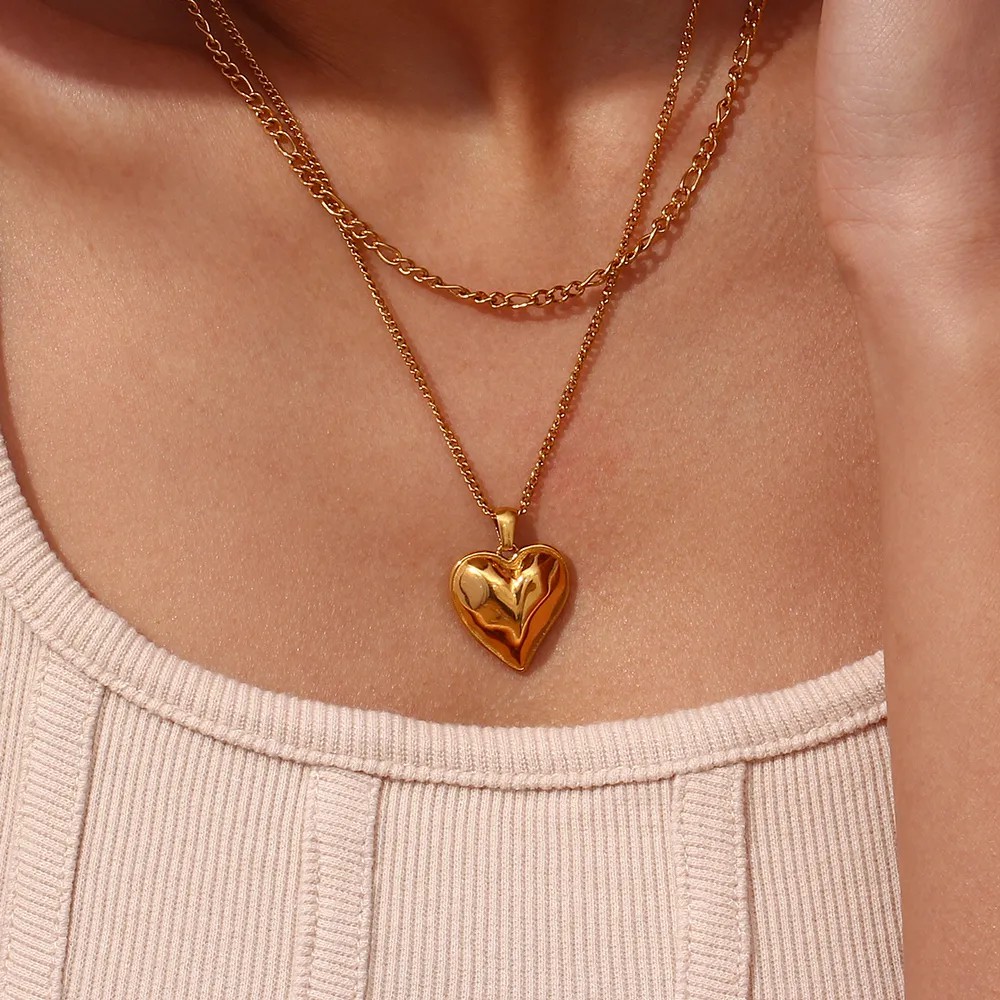Vintage Style Heart Shape Stainless Steel Plating 18K Gold Plated Layered Necklaces_colorza_12