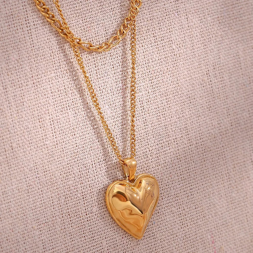 Vintage Style Heart Shape Stainless Steel Plating 18K Gold Plated Layered Necklaces_colorza_13