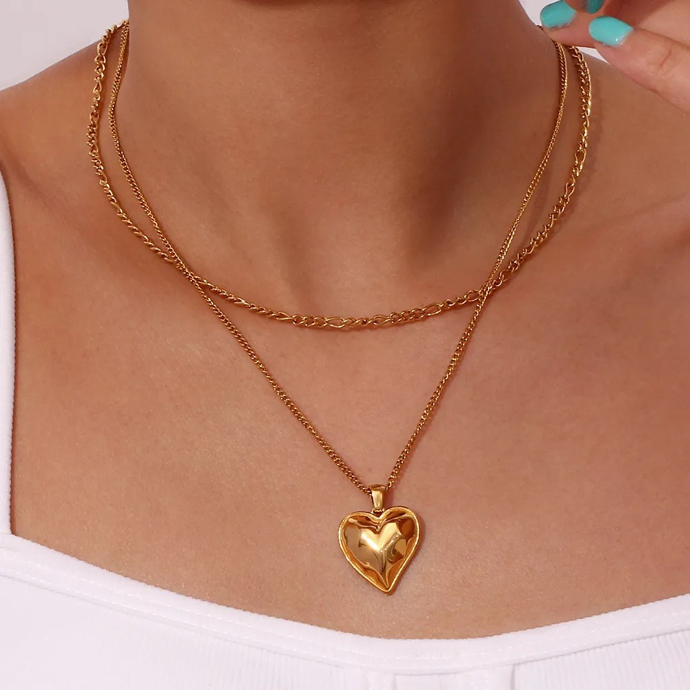 Vintage Style Heart Shape Stainless Steel Plating 18K Gold Plated Layered Necklaces_colorza_14