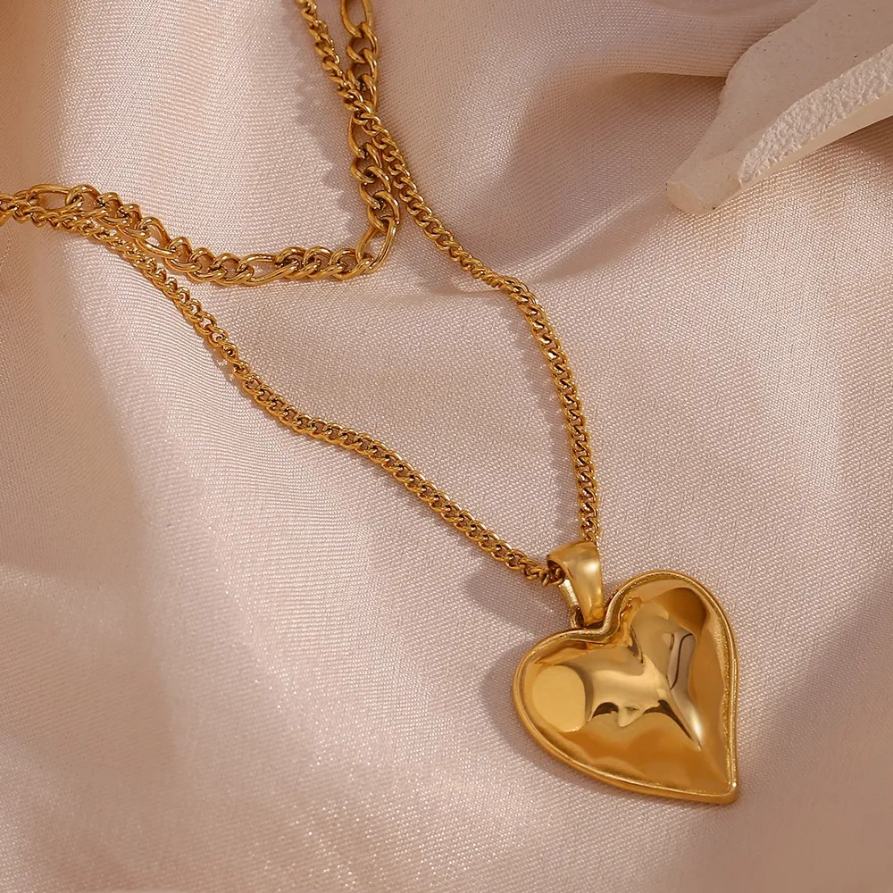Vintage Style Heart Shape Stainless Steel Plating 18K Gold Plated Layered Necklaces_colorza_15