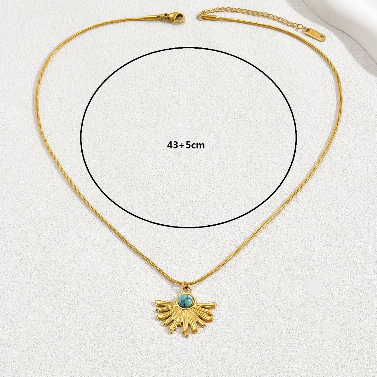 Retro Simple Style Wreath Stainless Steel Inlay Turquoise 18K Gold Plated Pendant Necklace_colorza_11