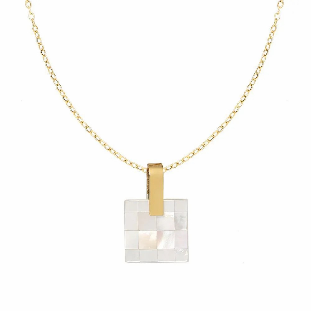 Casual Simple Style Square Stainless Steel Shell Plating Three-Dimensional 18K Gold Plated Pendant Necklace_colorza_1