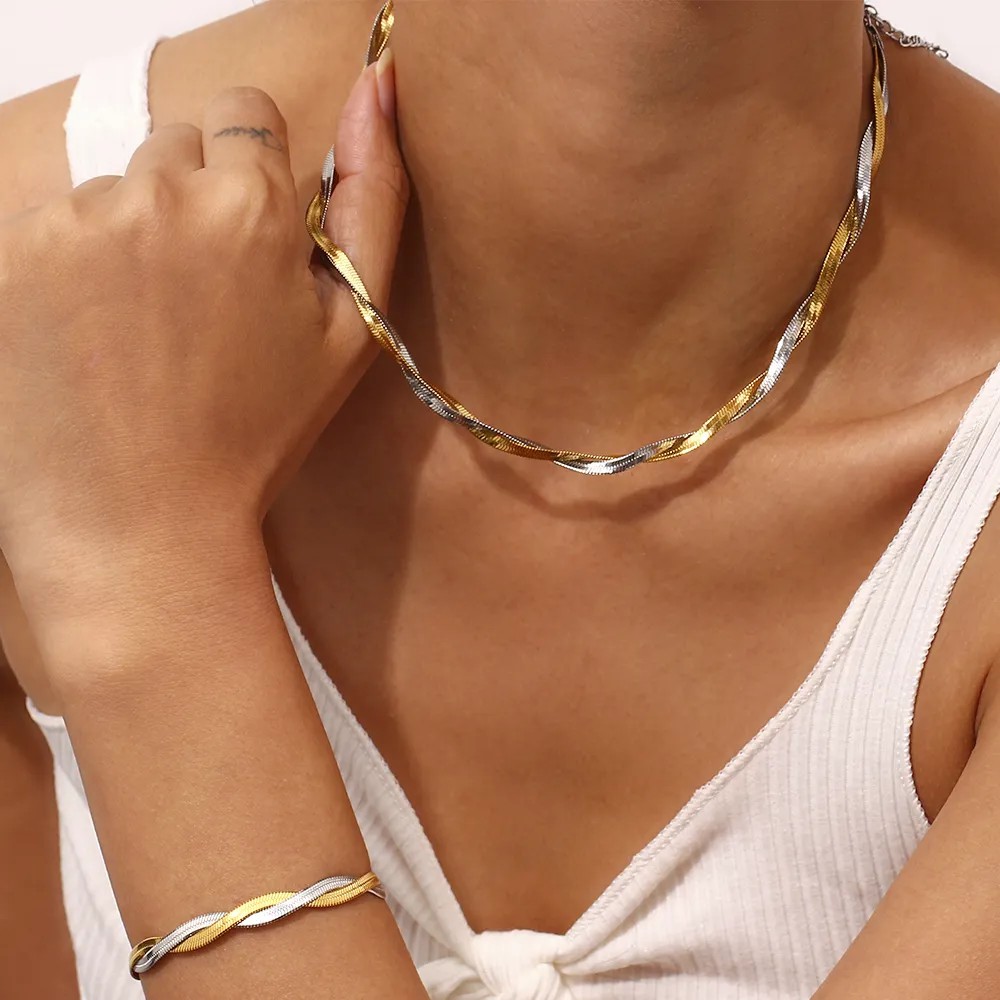 Simple Style Solid Color Stainless Steel Plating 18K Gold Plated Necklace_colorza_1