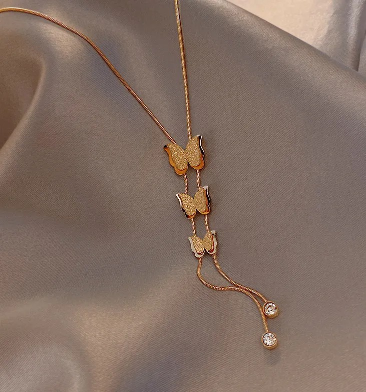 Elegant Butterfly Titanium Steel Plating Inlay Artificial Rhinestones 18K Gold Plated Pendant Necklace_colorza_3