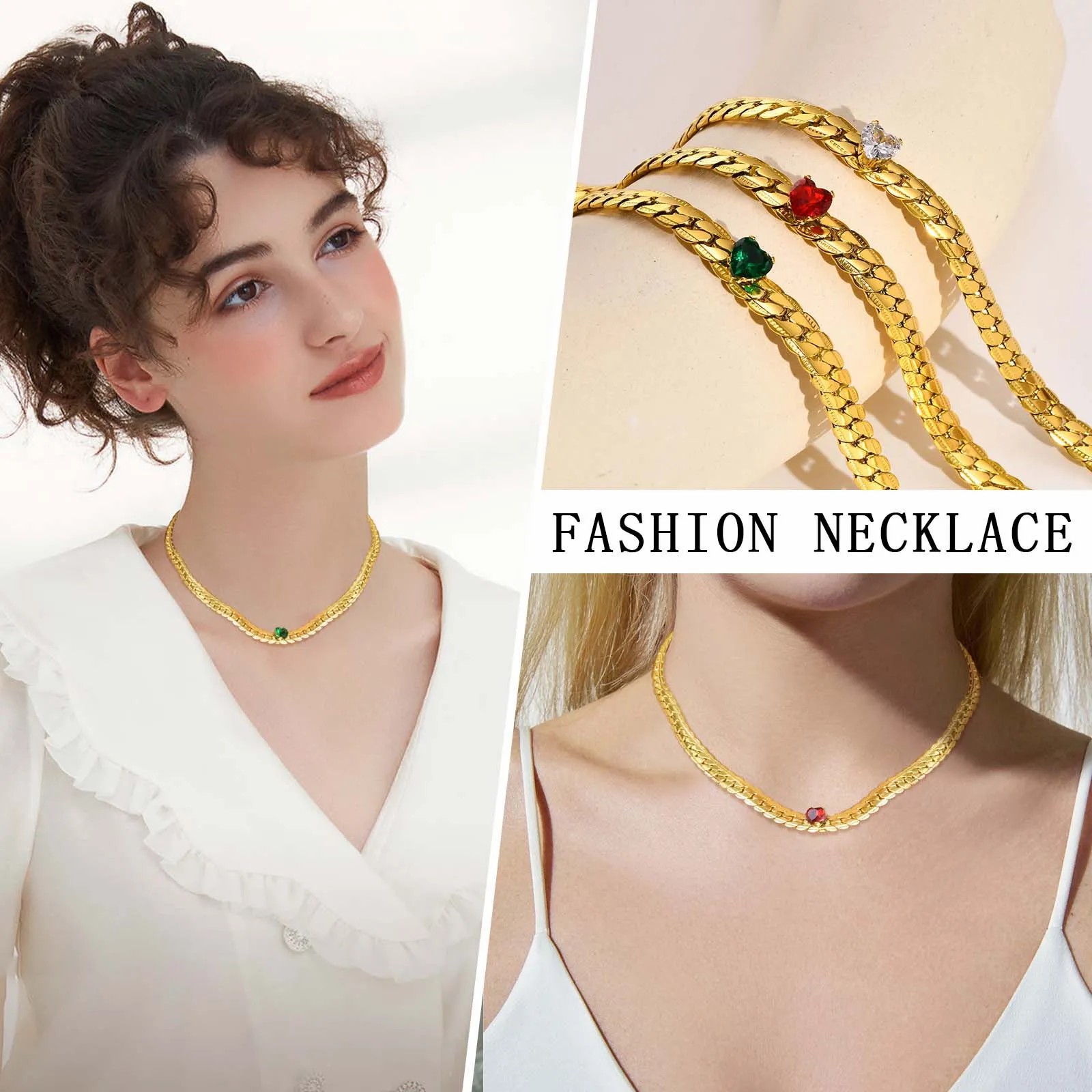 IG Style Simple Style Heart Shape Stainless Steel Plating Inlay Zircon 18K Gold Plated Necklace_colorza_1