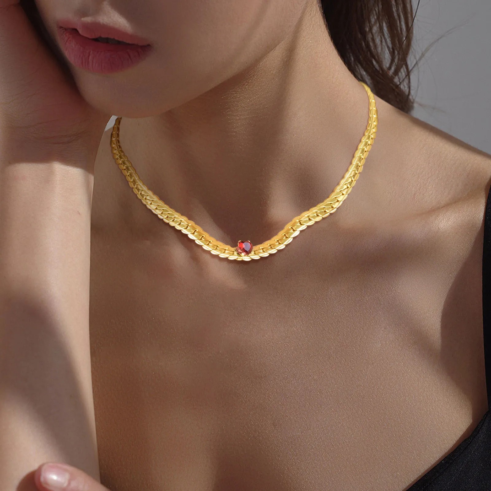 IG Style Simple Style Heart Shape Stainless Steel Plating Inlay Zircon 18K Gold Plated Necklace_colorza_4