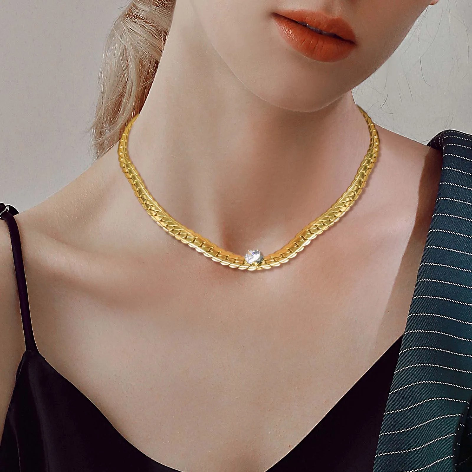 IG Style Simple Style Heart Shape Stainless Steel Plating Inlay Zircon 18K Gold Plated Necklace_colorza_5