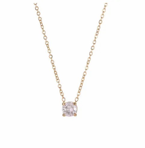 Fashion Round Titanium Steel Plating Inlay Rhinestones Gold Plated Pendant Necklace_colorza_2