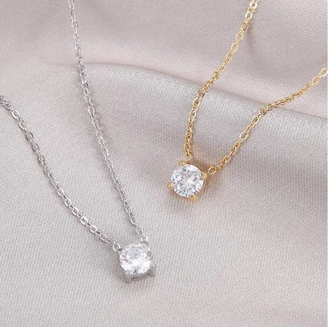 Fashion Round Titanium Steel Plating Inlay Rhinestones Gold Plated Pendant Necklace_colorza_4