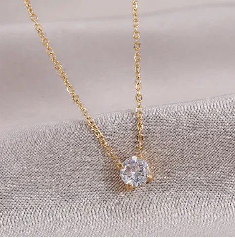 Fashion Round Titanium Steel Plating Inlay Rhinestones Gold Plated Pendant Necklace_colorza_5