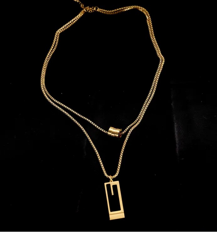 Fashion Square Titanium Steel Plating Inlay Zircon Gold Plated Pendant Necklace_colorza_1