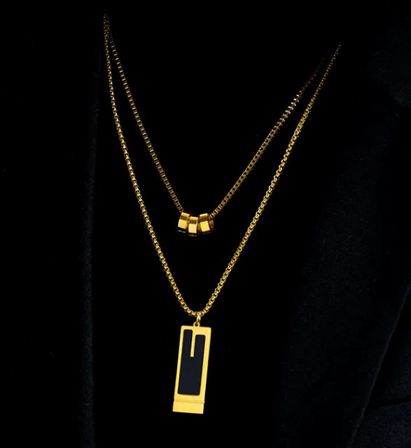 Fashion Square Titanium Steel Plating Inlay Zircon Gold Plated Pendant Necklace_colorza_5