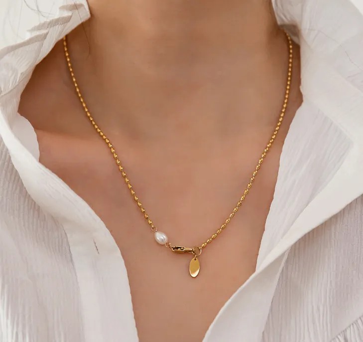 Fashion Water Droplets Titanium Steel Plating Gold Plated Pendant Necklace_colorza_2