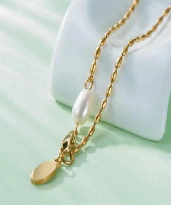 Fashion Water Droplets Titanium Steel Plating Gold Plated Pendant Necklace_colorza_3
