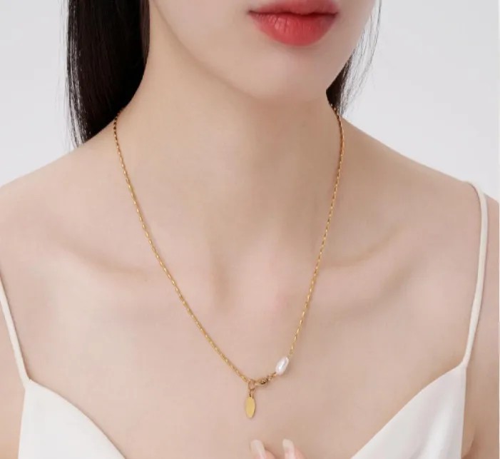 Fashion Water Droplets Titanium Steel Plating Gold Plated Pendant Necklace_colorza_6