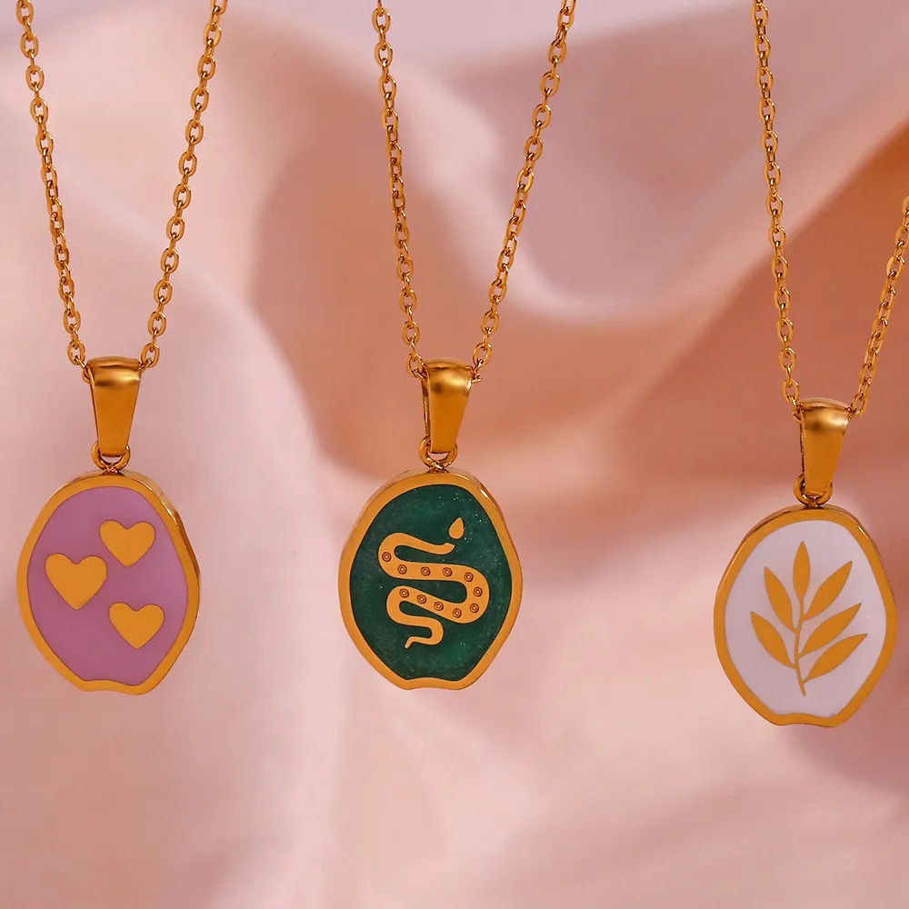 Vintage Style Star Flower Butterfly Stainless Steel Enamel Plating 18K Gold Plated Pendant Necklace_colorza_5