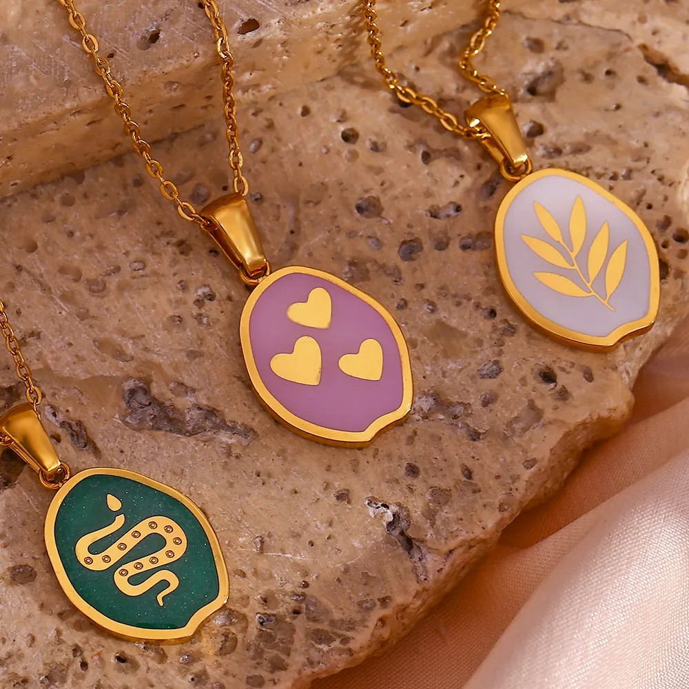 Vintage Style Star Flower Butterfly Stainless Steel Enamel Plating 18K Gold Plated Pendant Necklace_colorza_9