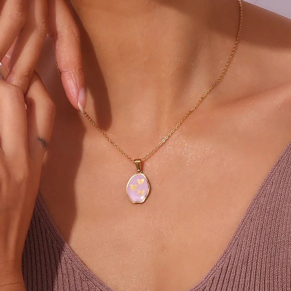 Vintage Style Star Flower Butterfly Stainless Steel Enamel Plating 18K Gold Plated Pendant Necklace_colorza_11
