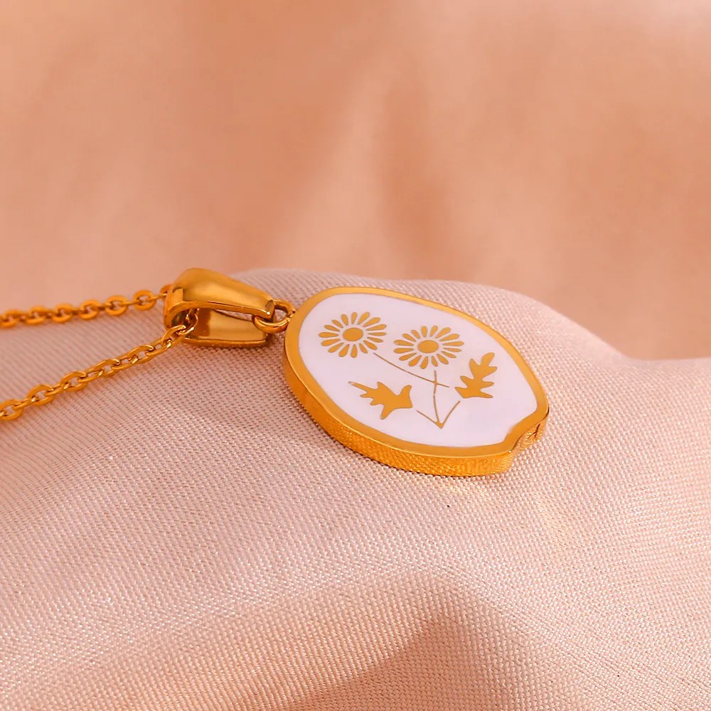Vintage Style Star Flower Butterfly Stainless Steel Enamel Plating 18K Gold Plated Pendant Necklace_colorza_13