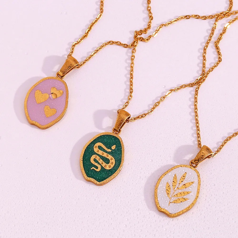Vintage Style Star Flower Butterfly Stainless Steel Enamel Plating 18K Gold Plated Pendant Necklace_colorza_14