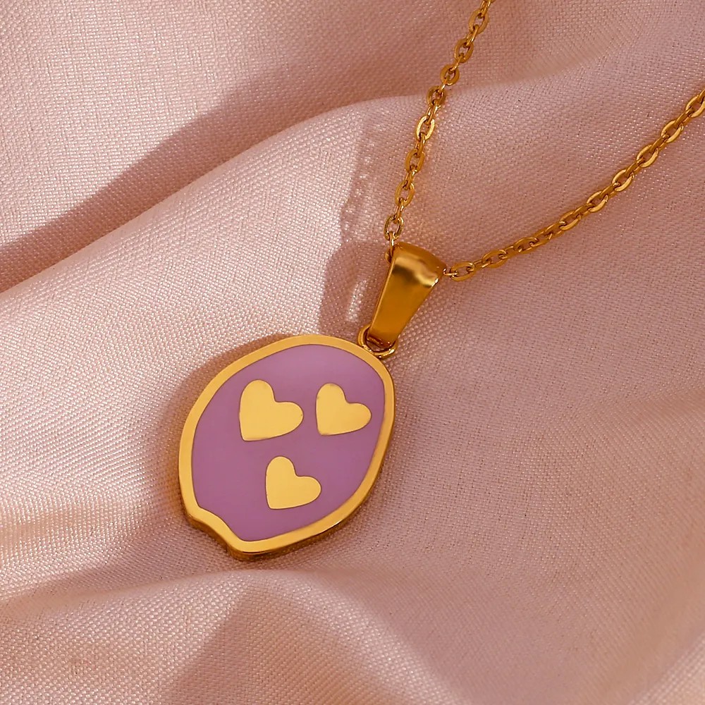 Vintage Style Star Flower Butterfly Stainless Steel Enamel Plating 18K Gold Plated Pendant Necklace_colorza_15