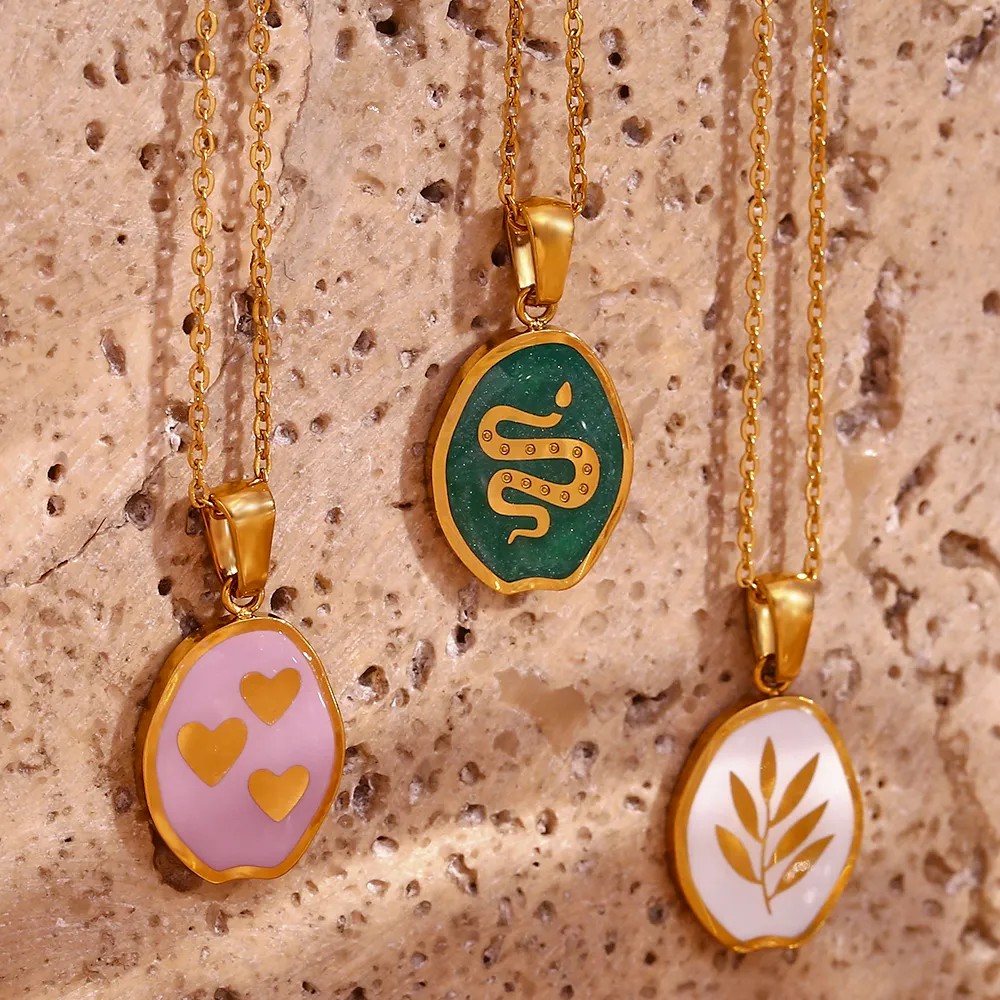 Vintage Style Star Flower Butterfly Stainless Steel Enamel Plating 18K Gold Plated Pendant Necklace_colorza_18