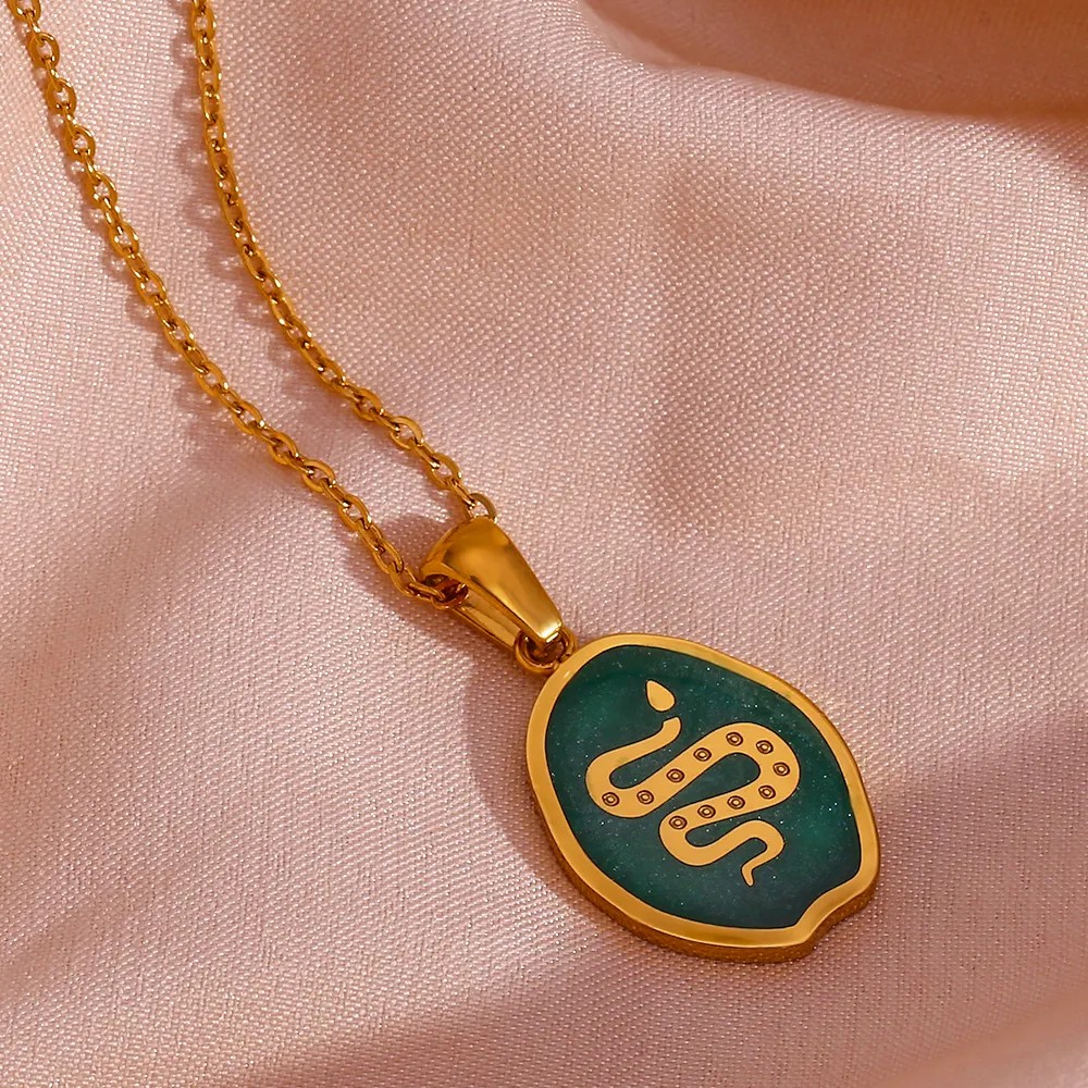Vintage Style Star Flower Butterfly Stainless Steel Enamel Plating 18K Gold Plated Pendant Necklace_colorza_19