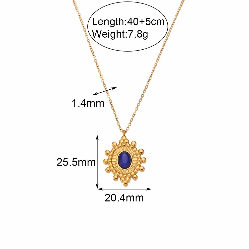 Vintage Style Oval Stainless Steel Plating Inlay Natural Stone 18K Gold Plated Pendant Necklace_colorza_2
