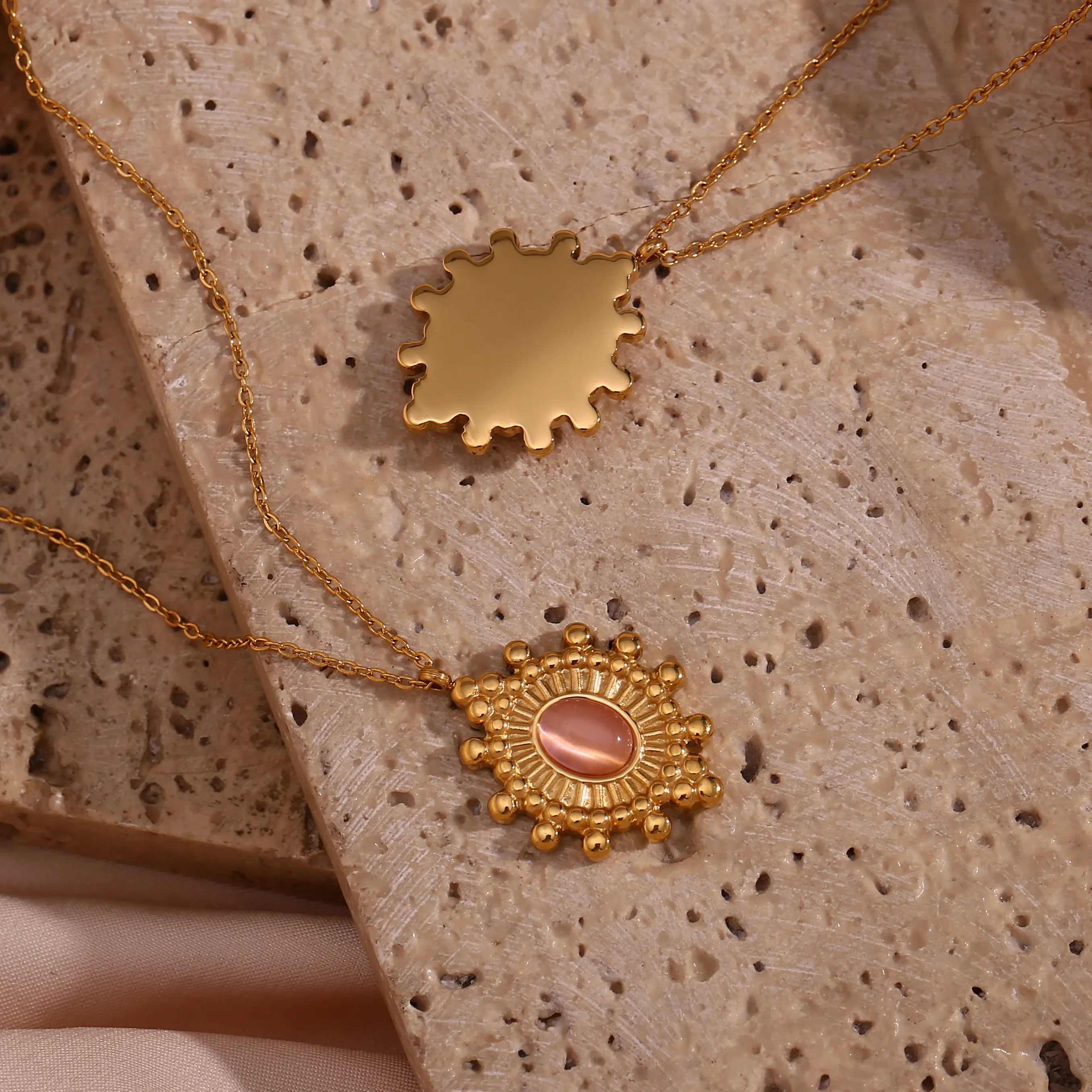 Vintage Style Oval Stainless Steel Plating Inlay Natural Stone 18K Gold Plated Pendant Necklace_colorza_8