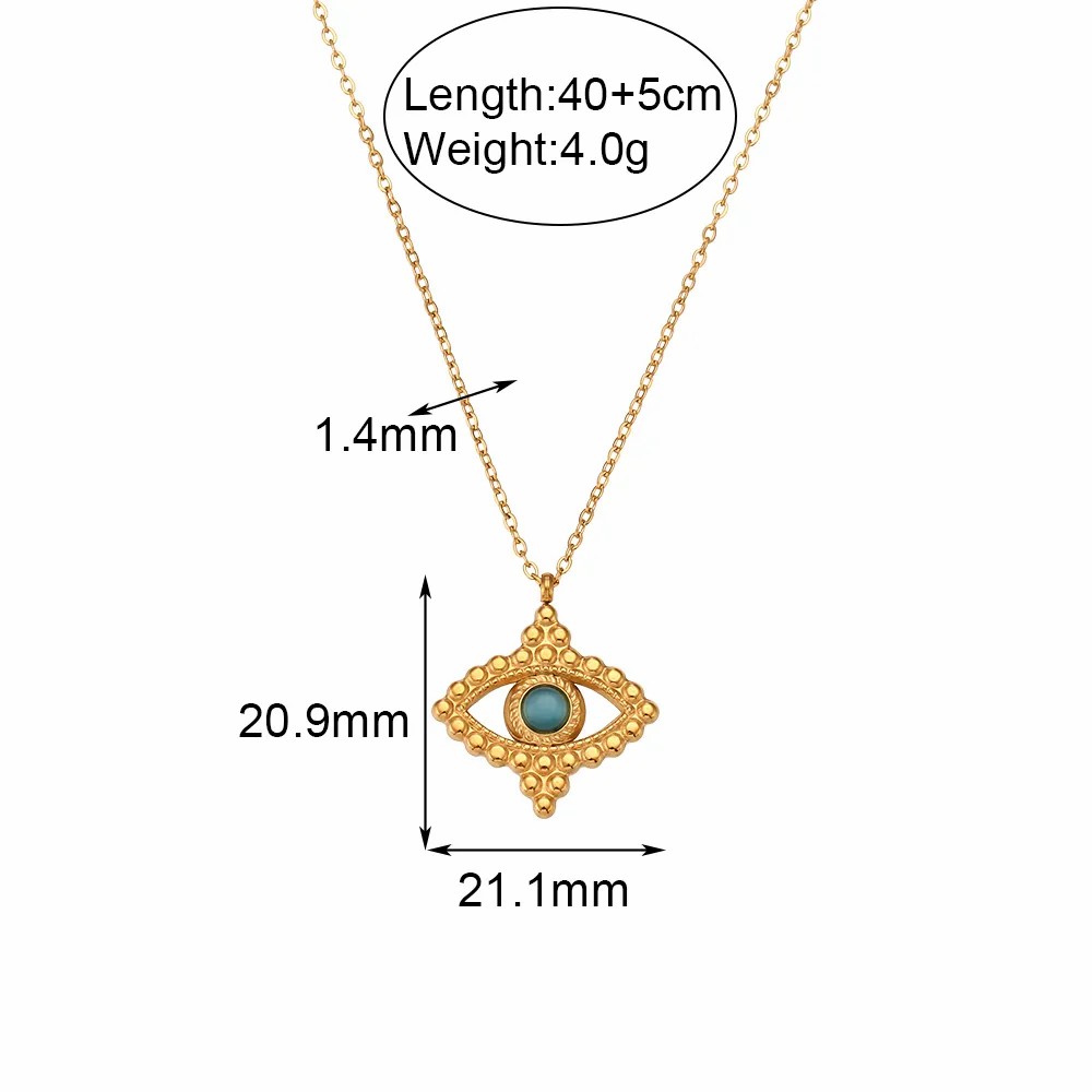 Vintage Style Eye Stainless Steel Plating Inlay Natural Stone 18K Gold Plated Pendant Necklace_colorza_2