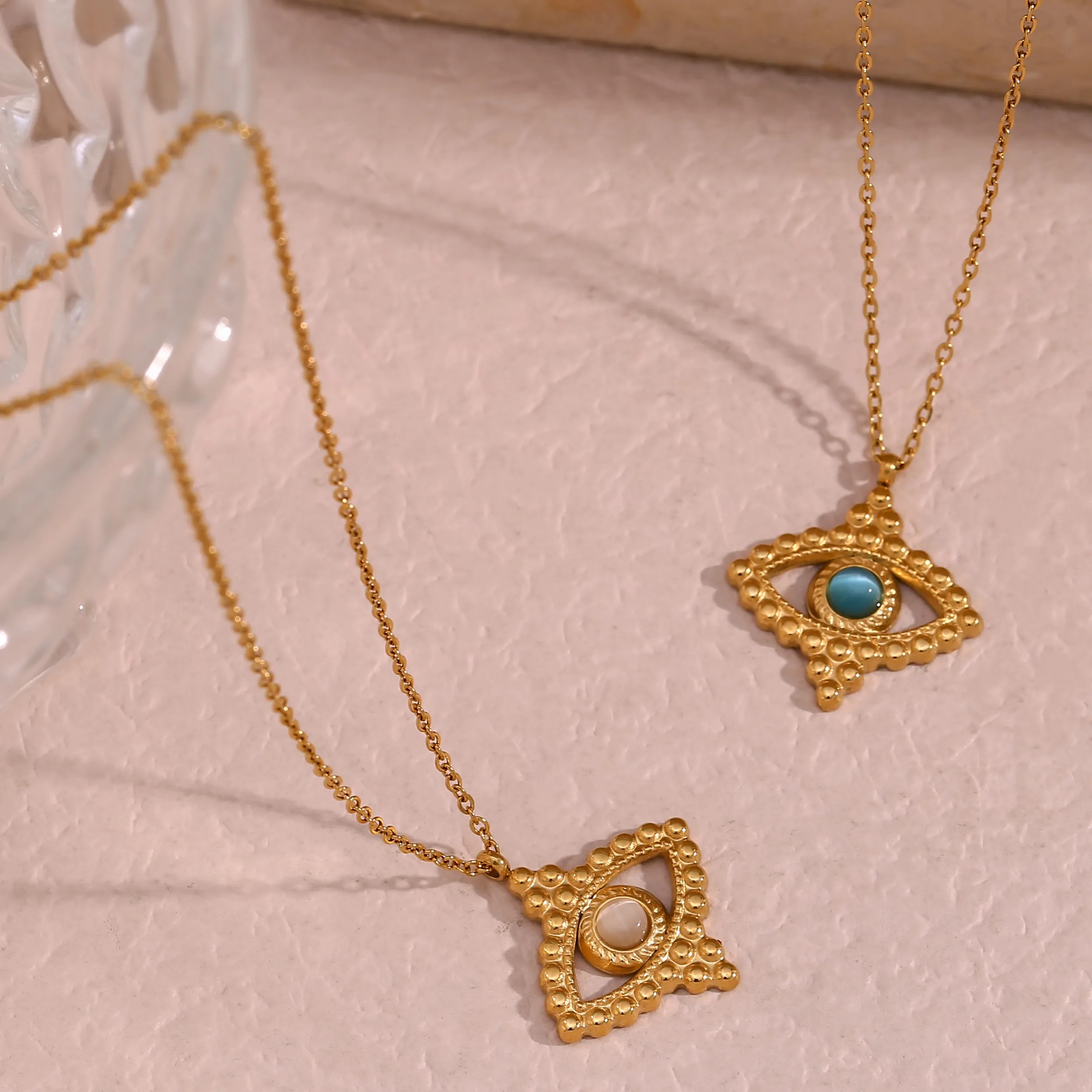 Vintage Style Eye Stainless Steel Plating Inlay Natural Stone 18K Gold Plated Pendant Necklace_colorza_6