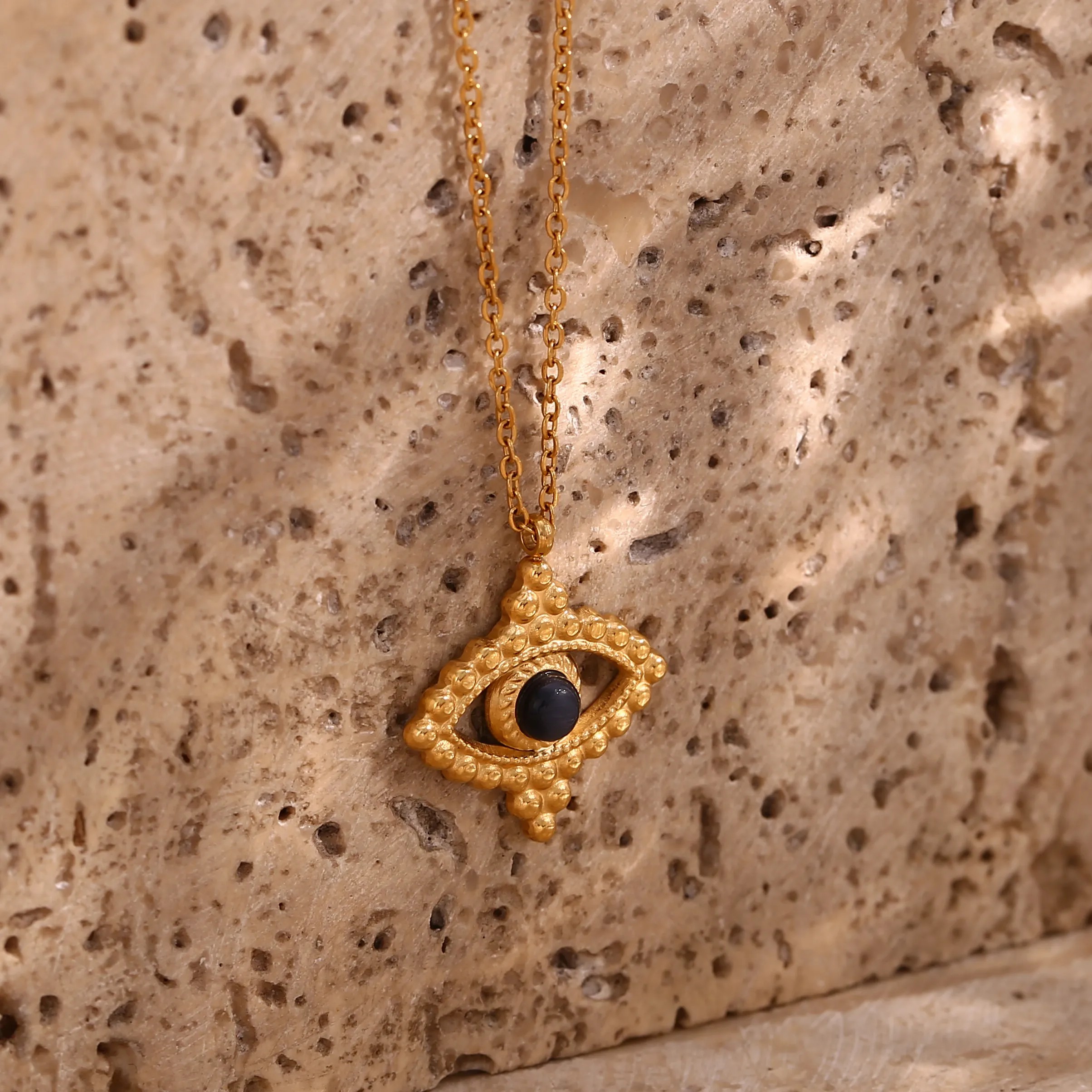 Vintage Style Eye Stainless Steel Plating Inlay Natural Stone 18K Gold Plated Pendant Necklace_colorza_7