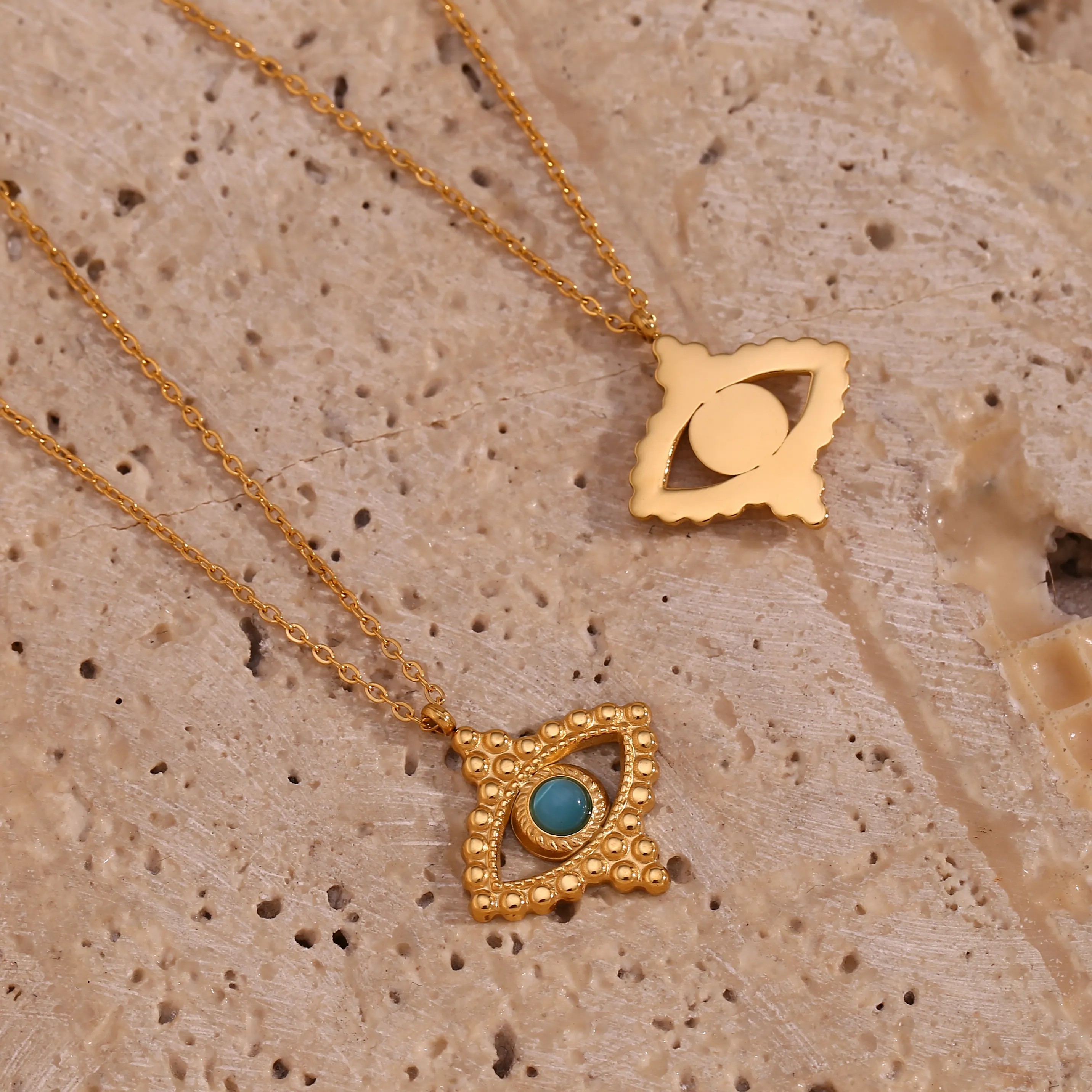 Vintage Style Eye Stainless Steel Plating Inlay Natural Stone 18K Gold Plated Pendant Necklace_colorza_12