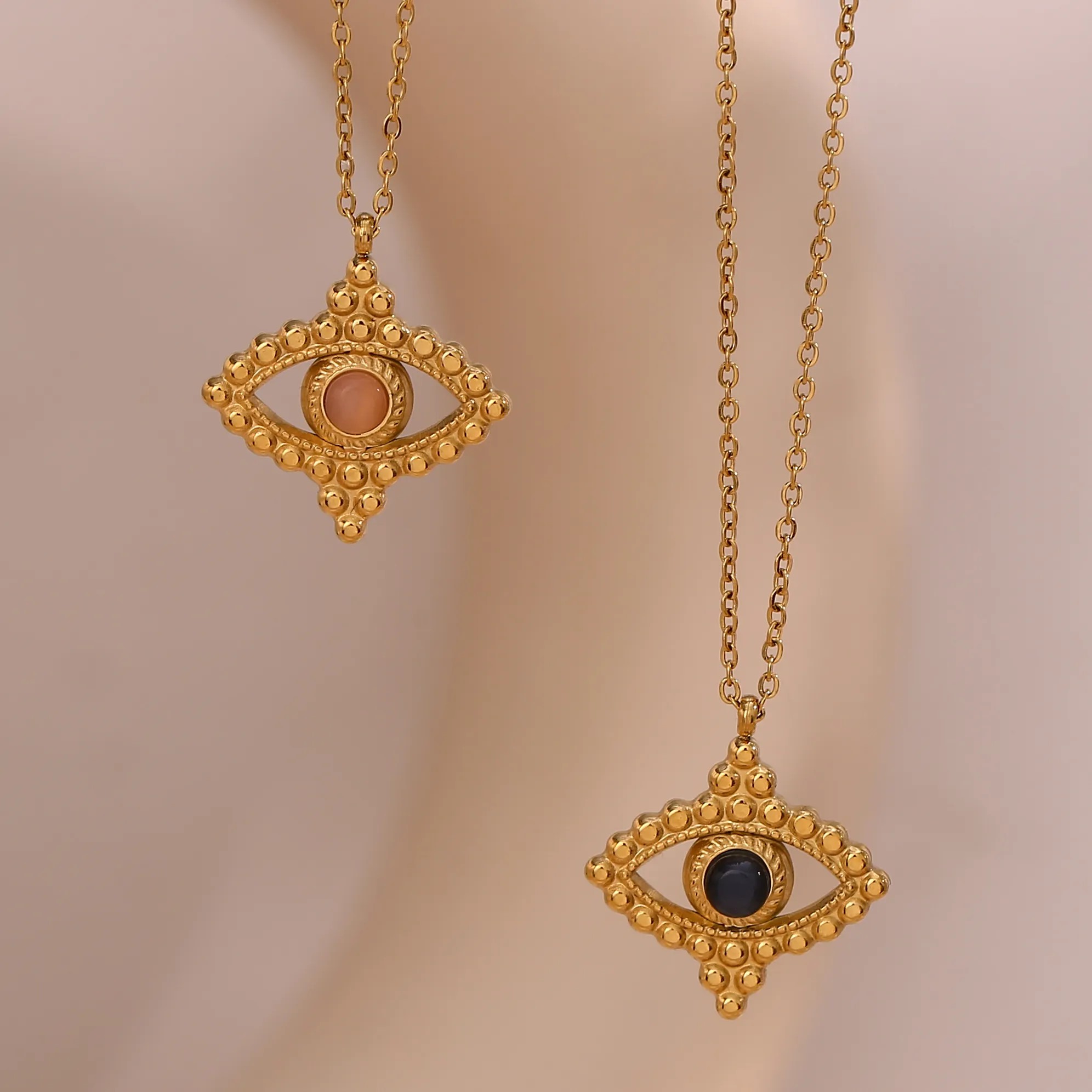 Vintage Style Eye Stainless Steel Plating Inlay Natural Stone 18K Gold Plated Pendant Necklace_colorza_14