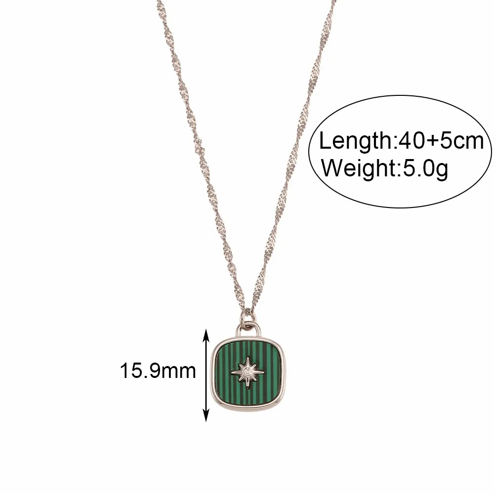 Vintage Style Square Star Stainless Steel Plating Inlay Shell 18K Gold Plated Pendant Necklace_colorza_2
