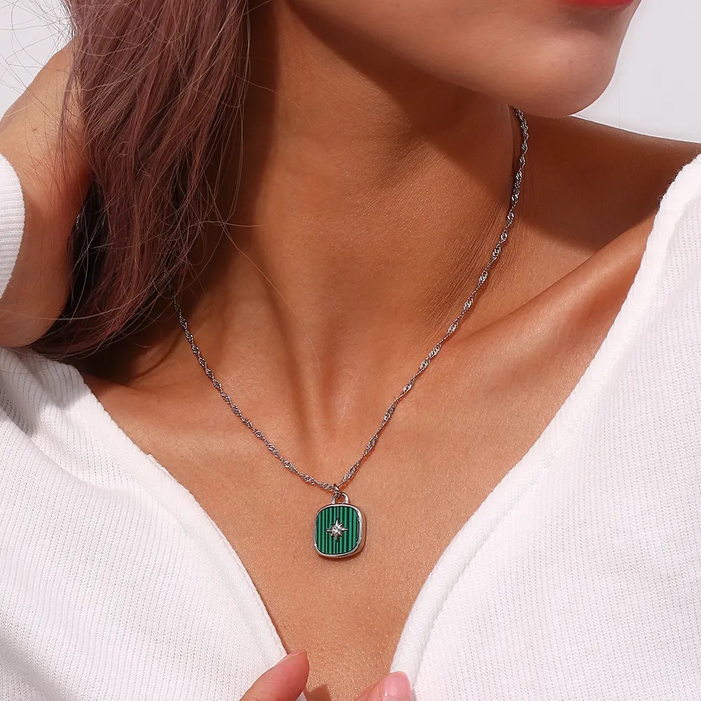 Vintage Style Square Star Stainless Steel Plating Inlay Shell 18K Gold Plated Pendant Necklace_colorza_12