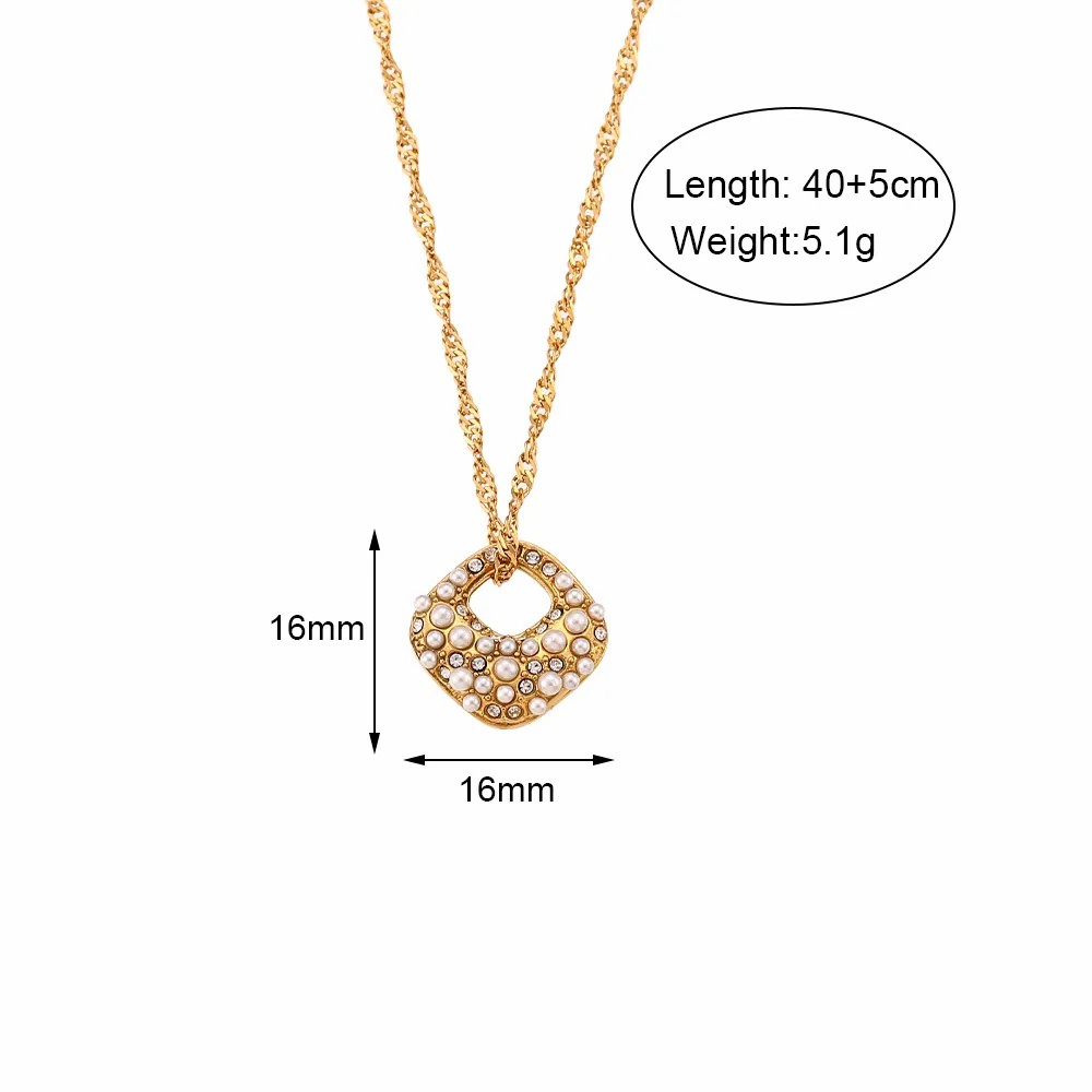 Elegant Irregular Stainless Steel Plating Inlay Rhinestones Pearl Pendant Necklace_colorza_2