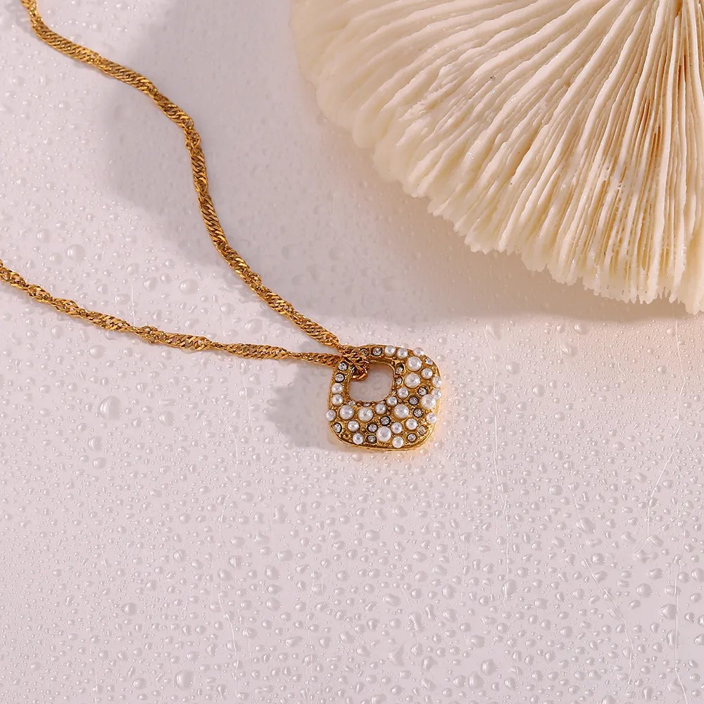 Elegant Irregular Stainless Steel Plating Inlay Rhinestones Pearl Pendant Necklace_colorza_7