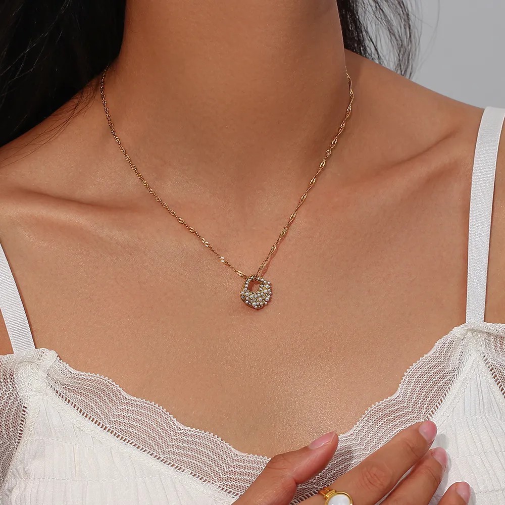 Elegant Irregular Stainless Steel Plating Inlay Rhinestones Pearl Pendant Necklace_colorza_11