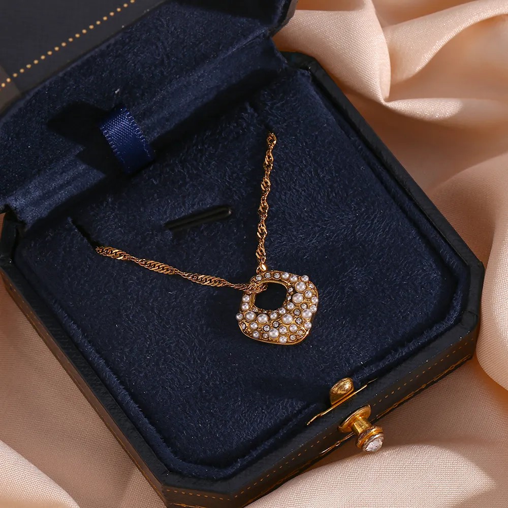Elegant Irregular Stainless Steel Plating Inlay Rhinestones Pearl Pendant Necklace_colorza_12