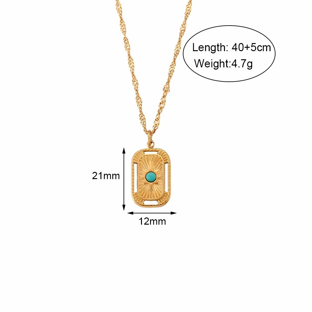 Vintage Style Square Stainless Steel Plating Inlay Natural Stone 18K Gold Plated Pendant Necklace_colorza_2