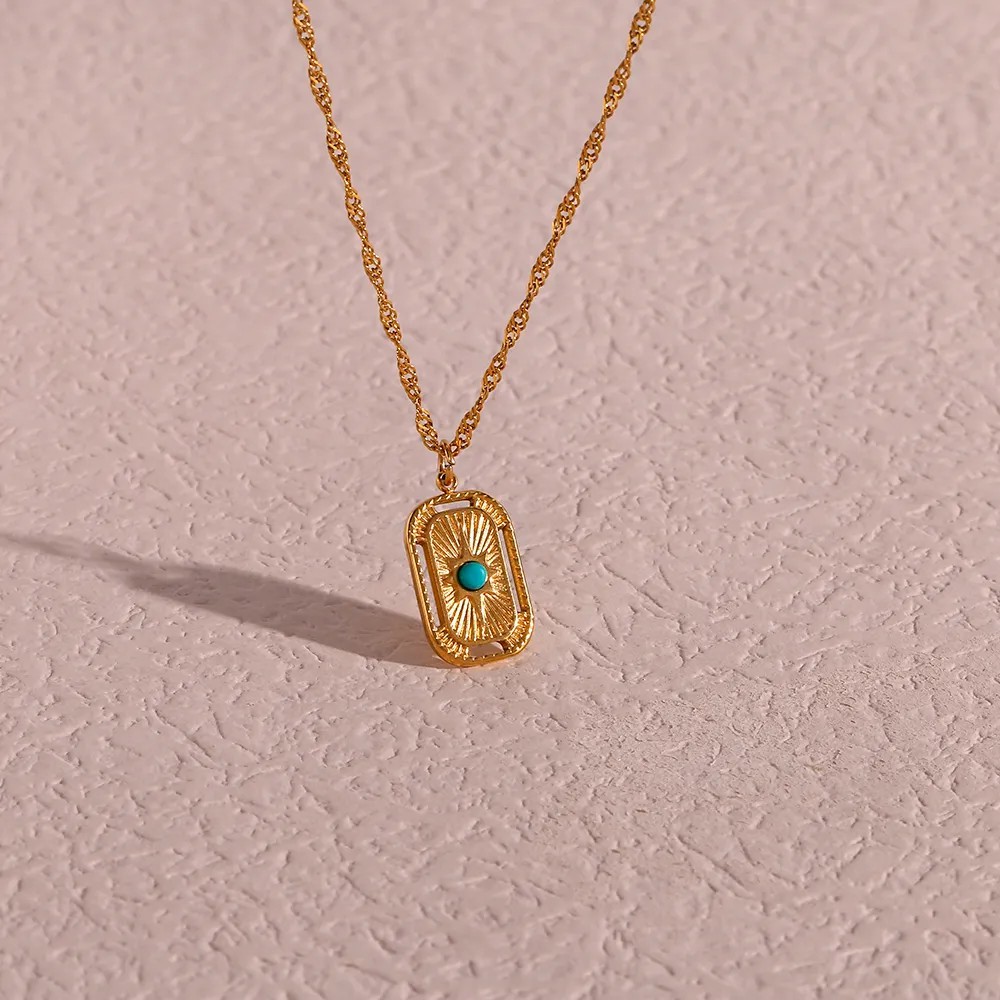 Vintage Style Square Stainless Steel Plating Inlay Natural Stone 18K Gold Plated Pendant Necklace_colorza_11