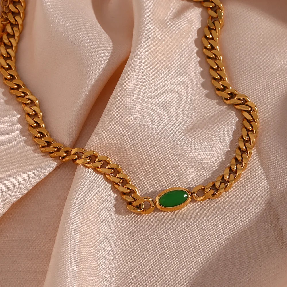 Vintage Style Oval Stainless Steel Plating Inlay Zircon 18K Gold Plated Choker_colorza_1