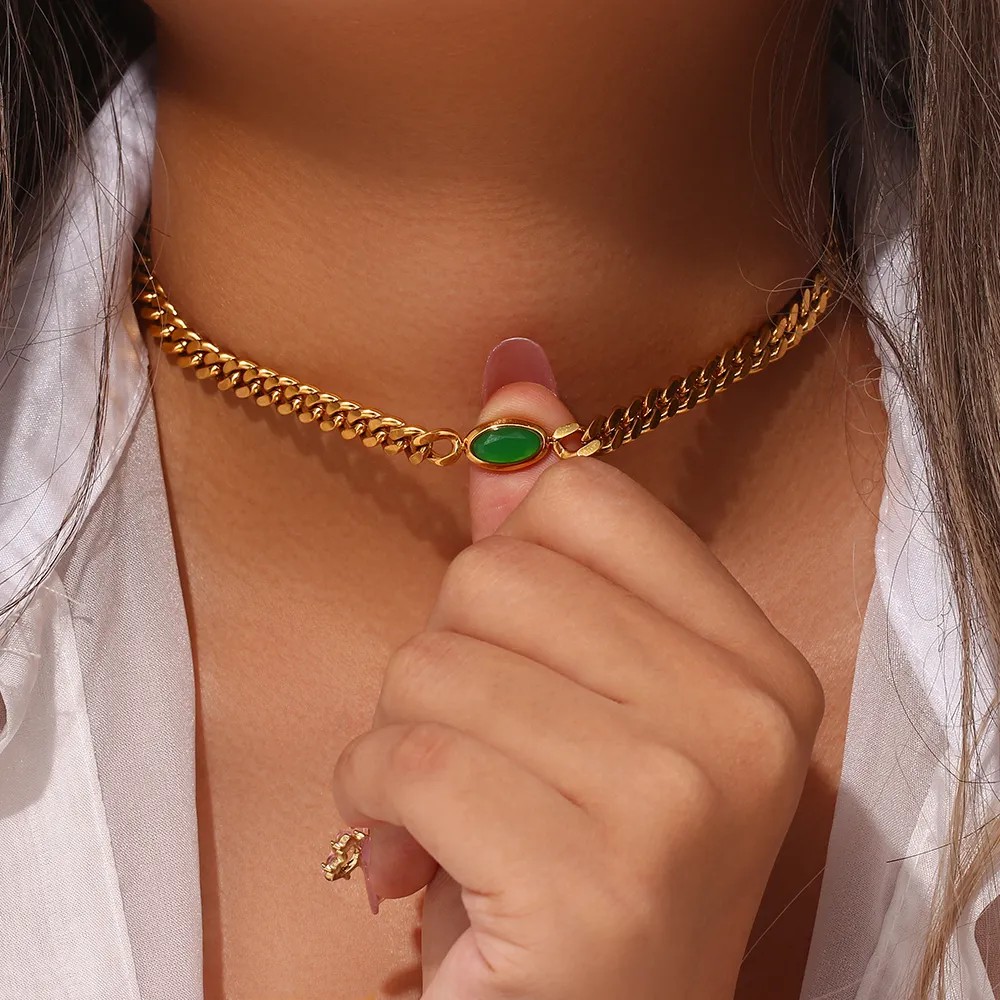 Vintage Style Oval Stainless Steel Plating Inlay Zircon 18K Gold Plated Choker_colorza_4